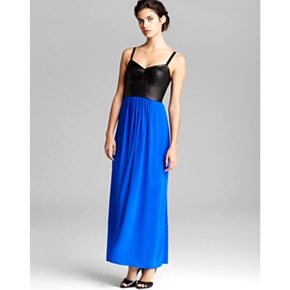 Amanda Uprichard Lamb Leather Top Silk Skirt Maxi Dress S Adjustable Straps - Picture 1 of 8